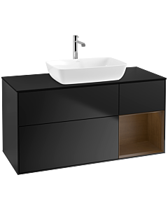 Villeroy und Boch Finion Waschtischunterschrank F832GNPD 120cm, Abdeckplatte black matt, Regale Walnut Veneer, Black matt lacquer