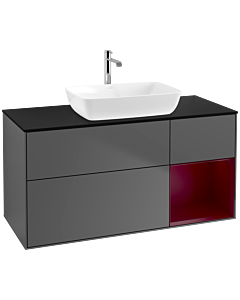 Villeroy und Boch Finion Waschtischunterschrank F832HBGK 120cm, Abdeckplatte black matt, Regale Peony matt lacquer, Anthracite matt