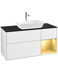 Villeroy und Boch Finion Villeroy und Boch F832HFGF 120cm, plaque de finition noir mat, étagères laqué or mat, laqué blanc brillant