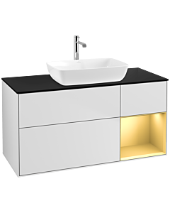 Villeroy und Boch Finion Waschtischunterschrank F832HFMT 120cm, Abdeckplatte black matt, Regale Gold matt lacquer, White matt lacquer