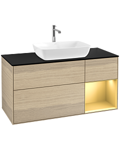 Villeroy und Boch Finion Villeroy und Boch F832HFPC 120cm, plaque de finition noir mat, étagères laqué or mat, Oak Veneer