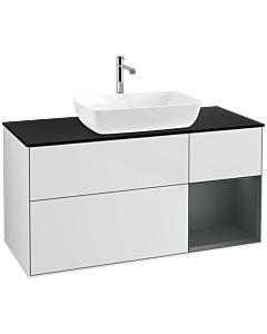 Villeroy und Boch Finion Waschtischunterschrank F832HGMT 120cm, Abdeckplatte black matt, Regale Midnight matt lacquer, White matt lacquer