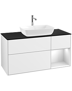 Villeroy und Boch Finion Waschtischunterschrank F832MTGF 120cm, Abdeckplatte black matt, Regale White matt lacquer, Glossy white lacquer