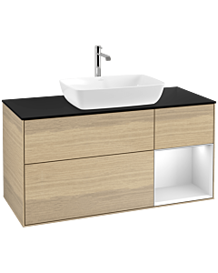 Villeroy und Boch Finion Waschtischunterschrank F832MTPC 120cm, Abdeckplatte black matt, Regale White matt lacquer, Oak Veneer