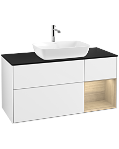 Villeroy und Boch Finion Villeroy und Boch F832PCGF 120cm, plaque de finition noire mate, étagères Oak Veneer , laqué blanc brillant