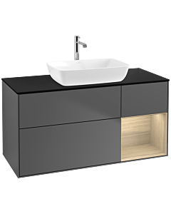 Villeroy und Boch Finion Waschtischunterschrank F832PCGK 120cm, Abdeckplatte black matt, Regale Oak Veneer, Anthracite matt