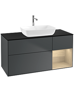 Villeroy und Boch Finion Waschtischunterschrank F832PCHG 120cm, Abdeckplatte black matt, Regale Oak Veneer, Midnight Blue Matt Lacquer