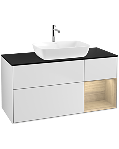 Villeroy und Boch Finion Waschtischunterschrank F832PCMT 120cm, Abdeckplatte black matt, Regale Oak Veneer, White matt lacquer