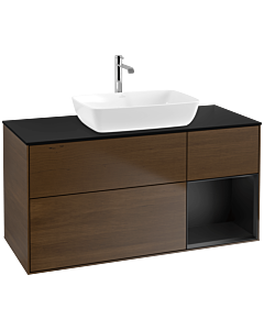 Villeroy und Boch Finion Villeroy und Boch F832PDGN 120cm, plaque de finition noir mat, étagères laqué noir mat, placage noyer