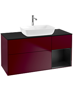 Villeroy und Boch Finion Waschtischunterschrank F832PDHB 120cm, Abdeckplatte black matt, Regale Black matt lacquer, Peony Matt