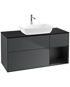 Villeroy und Boch Finion Villeroy und Boch F832PDHG 120cm, plaque de finition noir mat, étagères laqué noir mat, Midnight Blue Matt Lacquer