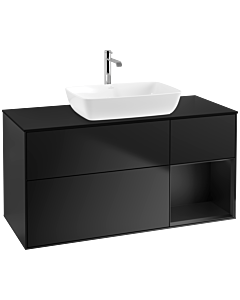 Villeroy und Boch Finion Villeroy und Boch F832PDPD 120cm, plaque de finition noir mat, étagères laqué noir mat, laqué noir mat