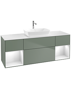 Villeroy und Boch Finion Waschtischunterschrank F861GFGM 160cm, Abdeckplatte white matt, Regale Glossy white lacquer, Olive Matt Lacquer