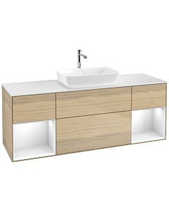 Villeroy und Boch Finion Villeroy und Boch F861GFPC 160cm, plaque de finition blanc mat, étagères laqué blanc brillant, Oak Veneer
