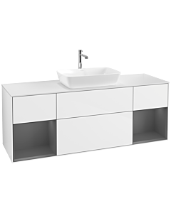 Villeroy und Boch Finion Waschtischunterschrank F861GKGF 160cm, Abdeckplatte white matt, Regale Anthracite matt lacquer, Glossy white lacquer