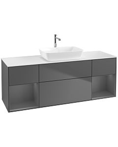 Villeroy und Boch Finion Waschtischunterschrank F861GKGK 160cm, Abdeckplatte white matt, Regale Anthracite matt lacquer, Anthracite matt