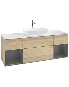 Villeroy und Boch Finion Villeroy und Boch F861GKPC 160cm, plaque de finition blanc mat, étagères laqué anthracite mat, Oak Veneer