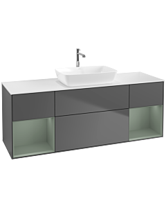 Villeroy und Boch Finion Waschtischunterschrank F861GMGK 160cm, Abdeckplatte white matt, Regale Olive matt lacquer, Anthracite matt