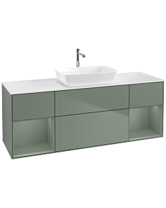 Villeroy und Boch Finion Villeroy und Boch F861GMGM 160cm, plaque de finition blanc mat, étagères olive laqué mat, Olive Matt Lacquer