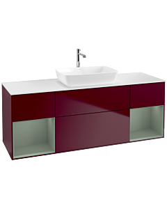 Villeroy und Boch Finion Waschtischunterschrank F861GMHB 160cm, Abdeckplatte white matt, Regale Olive matt lacquer, Peony Matt