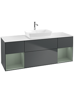 Villeroy und Boch Finion Waschtischunterschrank F861GMHG 160cm, Abdeckplatte white matt, Regale Olive matt lacquer, Midnight Blue Matt Lacquer
