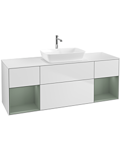 Villeroy und Boch Finion Waschtischunterschrank F861GMMT 160cm, Abdeckplatte white matt, Regale Olive matt lacquer, White matt lacquer