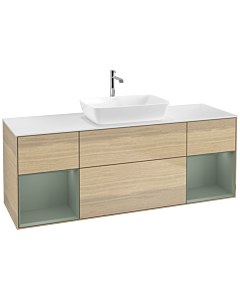 Villeroy und Boch Finion Villeroy und Boch F861GMPC 160cm, plaque de finition blanc mat, étagères laqué olive mat, Oak Veneer