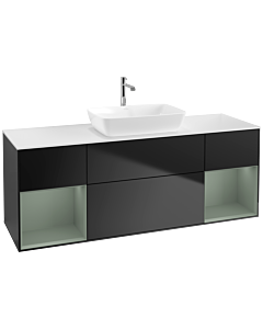 Villeroy und Boch Finion Waschtischunterschrank F861GMPD 160cm, Abdeckplatte white matt, Regale Olive matt lacquer, Black matt lacquer