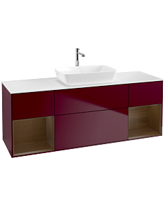 Villeroy und Boch Finion Waschtischunterschrank F861GNHB 160cm, Abdeckplatte white matt, Regale Walnut Veneer, Peony Matt