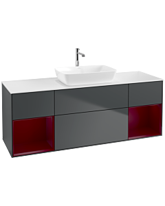 Villeroy und Boch Finion Waschtischunterschrank F861HBHG 160cm, Abdeckplatte white matt, Regale Peony matt lacquer, Midnight Blue Matt Lacquer