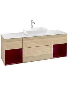 Villeroy und Boch Finion Waschtischunterschrank F861HBPC 160cm, Abdeckplatte white matt, Regale Peony matt lacquer, Oak Veneer