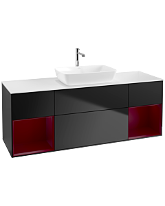 Villeroy und Boch Finion Waschtischunterschrank F861HBPD 160cm, Abdeckplatte white matt, Regale Peony matt lacquer, Black matt lacquer