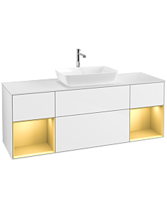 Villeroy und Boch Finion Villeroy und Boch F861HFGF 160cm, plaque de finition blanc mat, étagères laqué or mat, laqué blanc brillant
