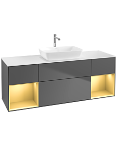 Villeroy und Boch Finion Villeroy und Boch F861HFGK 160cm, plaque de recouvrement blanc mat, étagères laqué or mat, anthracite mat