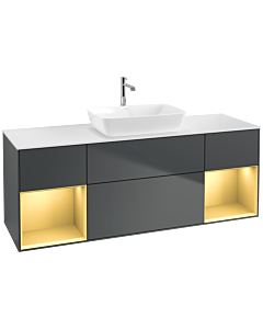 Villeroy und Boch Finion Waschtischunterschrank F861HFHG 160cm, Abdeckplatte white matt, Regale Gold matt lacquer, Midnight Blue Matt Lacquer