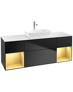 Villeroy und Boch Finion Waschtischunterschrank F861HFPD 160cm, Abdeckplatte white matt, Regale Gold matt lacquer, Black matt lacquer