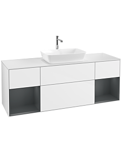 Villeroy und Boch Finion Villeroy und Boch F861HGGF 160cm, plaque de finition blanc mat, étagères laqué mat minuit, laqué blanc brillant