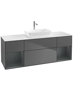 Villeroy und Boch Finion Waschtischunterschrank F861HGGK 160cm, Abdeckplatte white matt, Regale Midnight matt lacquer, Anthracite matt