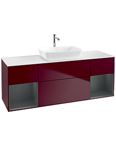 Villeroy und Boch Finion Villeroy und Boch F861HGHB 160cm, plaque de finition blanc mat, étagères Laque mat minuit, Peony Matt