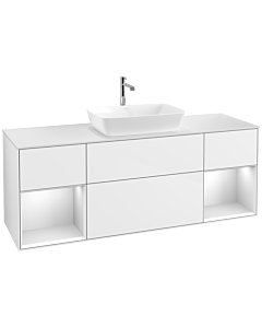 Villeroy und Boch Finion Waschtischunterschrank F861MTGF 160cm, Abdeckplatte white matt, Regale White matt lacquer, Glossy white lacquer