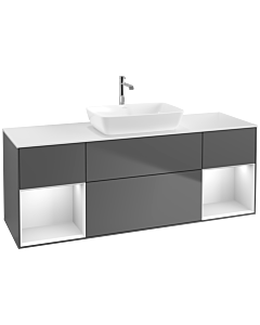 Villeroy und Boch Finion Waschtischunterschrank F861MTGK 160cm, Abdeckplatte white matt, Regale White matt lacquer, Anthracite matt
