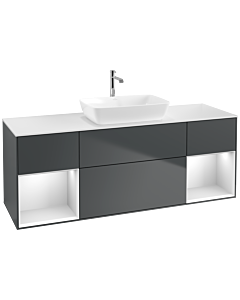 Villeroy und Boch Finion Villeroy und Boch F861MTHG 160cm, plaque de finition blanc mat, étagères laqué blanc mat, Midnight Blue Matt Lacquer
