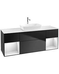 Villeroy und Boch Finion Waschtischunterschrank F861MTPD 160cm, Abdeckplatte white matt, Regale White matt lacquer, Black matt lacquer