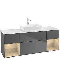 Villeroy und Boch Finion Waschtischunterschrank F861PCGK 160cm, Abdeckplatte white matt, Regale Oak Veneer, Anthracite matt