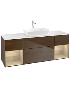 Villeroy und Boch Finion Waschtischunterschrank F861PCGN 160cm, Abdeckplatte white matt, Regale Oak Veneer, Walnut veneer