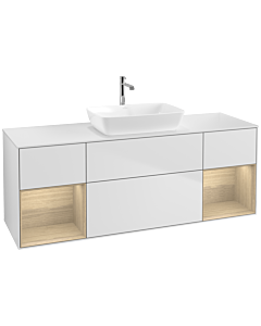 Villeroy und Boch Finion Waschtischunterschrank F861PCMT 160cm, Abdeckplatte white matt, Regale Oak Veneer, White matt lacquer