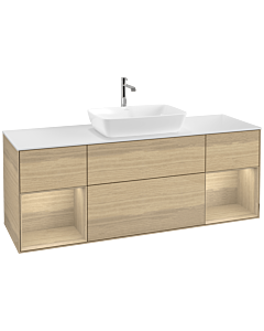 Villeroy und Boch Finion Villeroy und Boch F861PCPC 160cm, plaque de finition blanc mat, étagères Oak Veneer , Oak Veneer