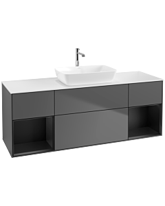 Villeroy und Boch Finion Villeroy und Boch F861PDGK 160cm, plaque de finition blanc mat, étagères laqué noir mat, anthracite mat