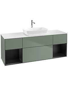 Villeroy und Boch Finion Waschtischunterschrank F861PDGM 160cm, Abdeckplatte white matt, Regale Black matt lacquer, Olive Matt Lacquer