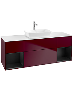 Villeroy und Boch Finion Villeroy und Boch F861PDHB 160cm, plaque de finition blanc mat, étagères laqué noir mat, Peony Matt